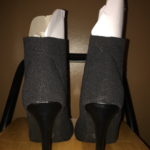 High heel ankle bootie, mesh sock style. Fits snug around entire foot. - Picture 2 of 7